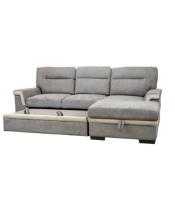 DIVANO LETTO ANGOLARE "ERIKA" IN TESSUTO GRIGIO CON PENISOLA A DESTRA, 254X92/165X102 CM